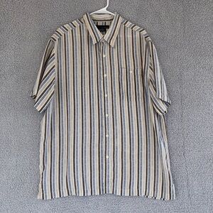 Bill Blass Men Silk Button Down Shirt Size XL Striped‎ Lightweight